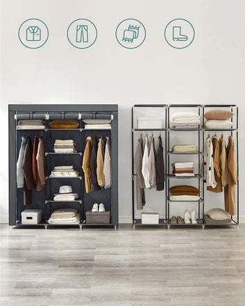 Canvas Wardrobe Bedroom Furniture Cupboard Clothes Storage Organiser Grey