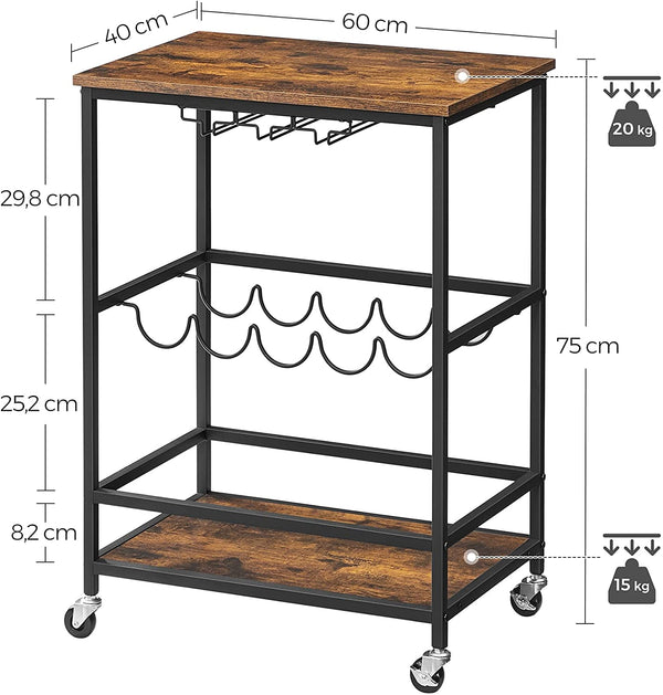 Bar Trolley with Wine & Glass Holders - Karrari