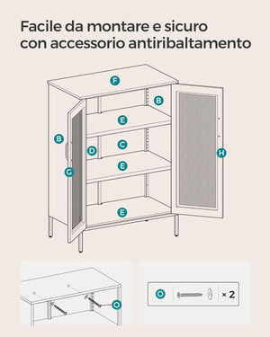 3-Tier Metal Cabinet with Mesh Doors - Karrari