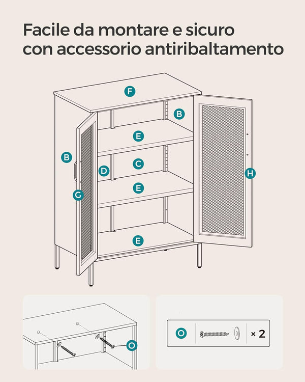 3-Tier Metal Cabinet with Mesh Doors - Karrari