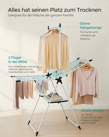 Folding Clothes Airer with 2 Levels, Wing Clothes Airer