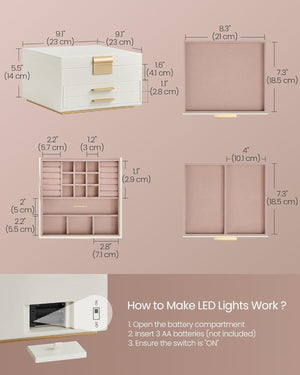 3-Layer Jewellery Box with Mirror & LED Lights