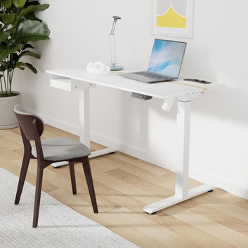 Height-Adjustable Electric Desk with Socket and Drawer, 60 x 140 cm Table Surface