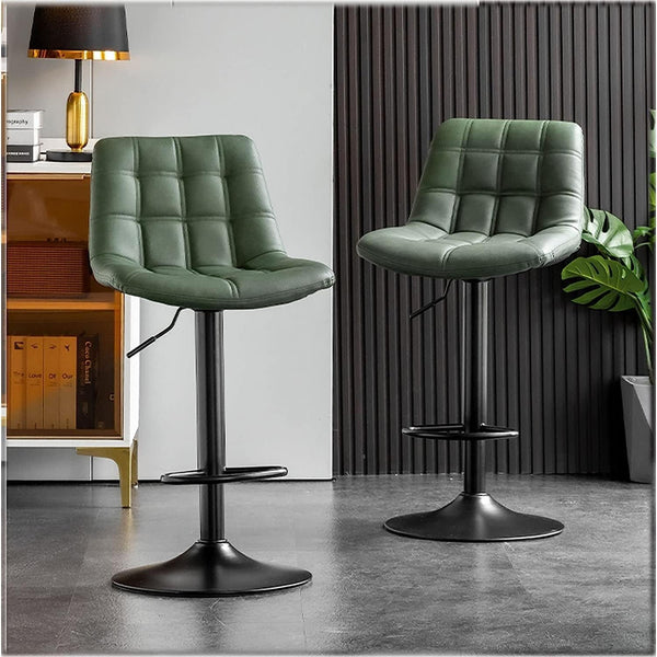 Adjustable Bar Stools – Green Upholstered Seat & Black Metal Base (Set of 2) - Karrari