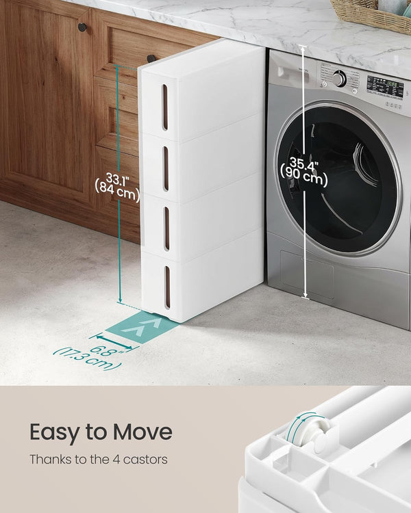 4-Tier Rolling Storage Tower, Narrow Space-Saving Shelf