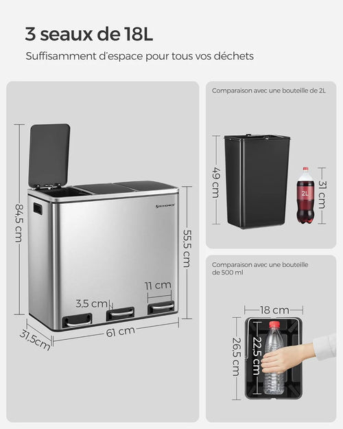 Triple Kitchen Trash Can 3×18 Litres