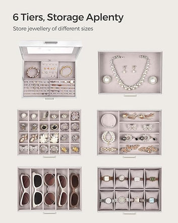 Jewellery Box, Jewellery Organiser, Large Jewellery case, with 6 Layers and 5 Drawers, White