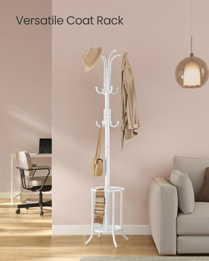 Metal Coat Stand with 12 Hooks & Umbrella Holder