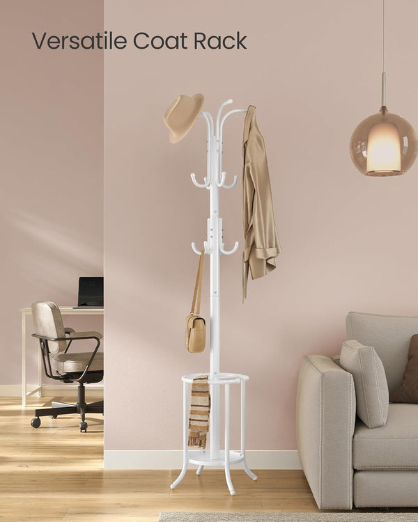Metal Coat Stand with 12 Hooks & Umbrella Holder