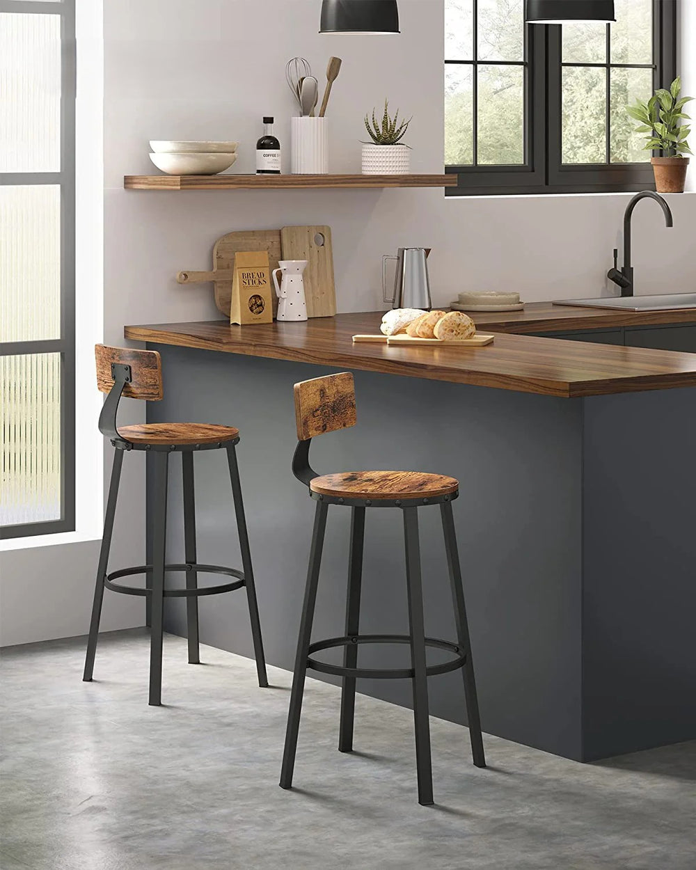 Set of 2 Bar Stools with Backrests - Karrari