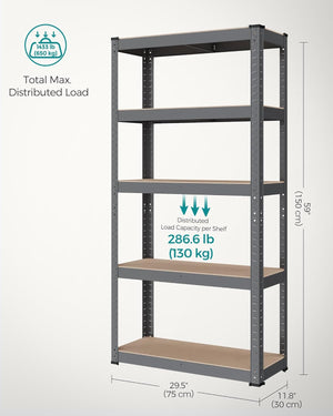 Heavy-Duty Storage Shelf - 5 Adjustable Steel Shelves (30x75x150cm) - Karrari