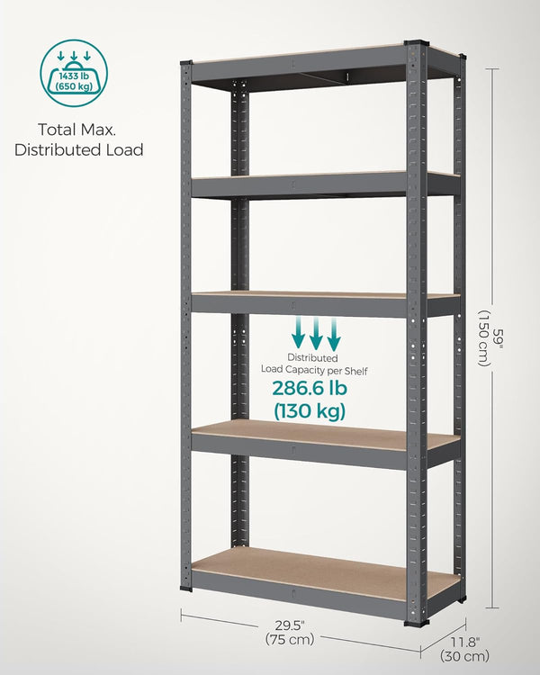Heavy-Duty Storage Shelf - 5 Adjustable Steel Shelves (30x75x150cm) - Karrari