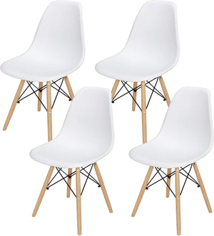 Modern Dining Chair Set of 4, Mid Century Modern DSW Chair, Side Chairs with Wooden Legs, Shell Lounge Plastic Chair for Kitchen, Dining, Bedroom, Living Room - Karrari