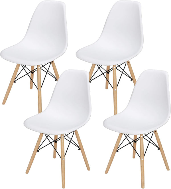 Modern Dining Chair Set of 4, Mid Century Modern DSW Chair, Side Chairs with Wooden Legs, Shell Lounge Plastic Chair for Kitchen, Dining, Bedroom, Living Room - Karrari