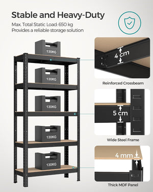 5-Tier Garage Shelving Unit - Steel, Boltless & Durable (30x75x150cm)