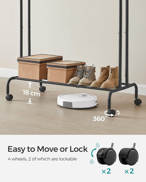 Heavy-Duty Double Clothes Rail with Wheels - Karrari