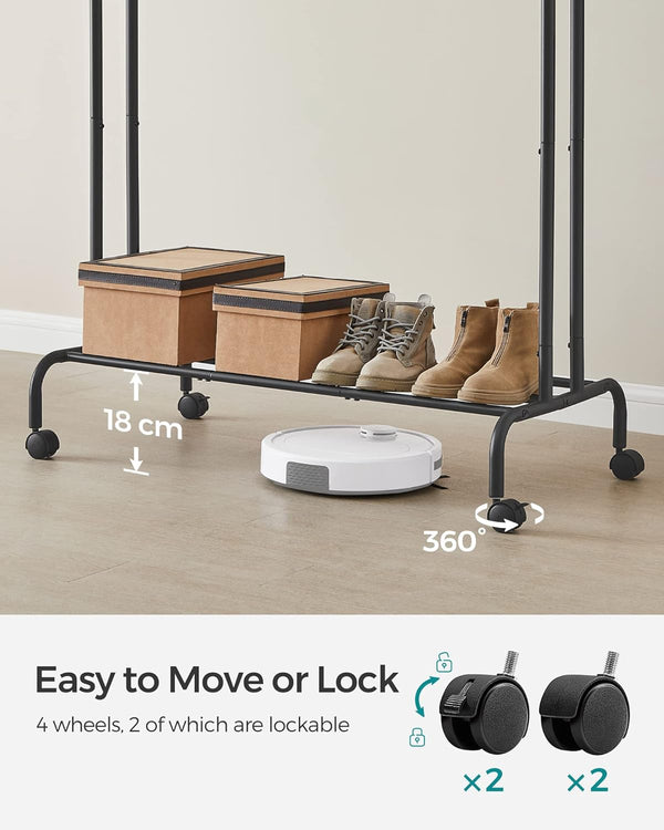 Heavy-Duty Double Clothes Rail with Wheels - Karrari