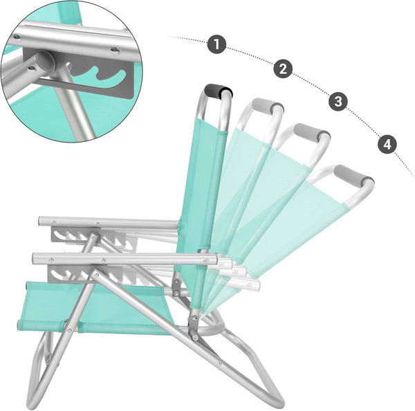 Portable Reclining Beach Chair, Breathable Fabric