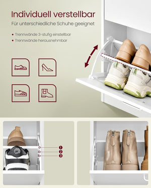 Shoe Storage Cabinet – 4 Flip Doors, Adjustable - Karrari