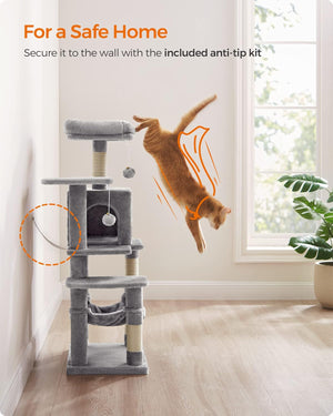 Light Grey Cat Tower - Hammock & Scratching Posts - Karrari