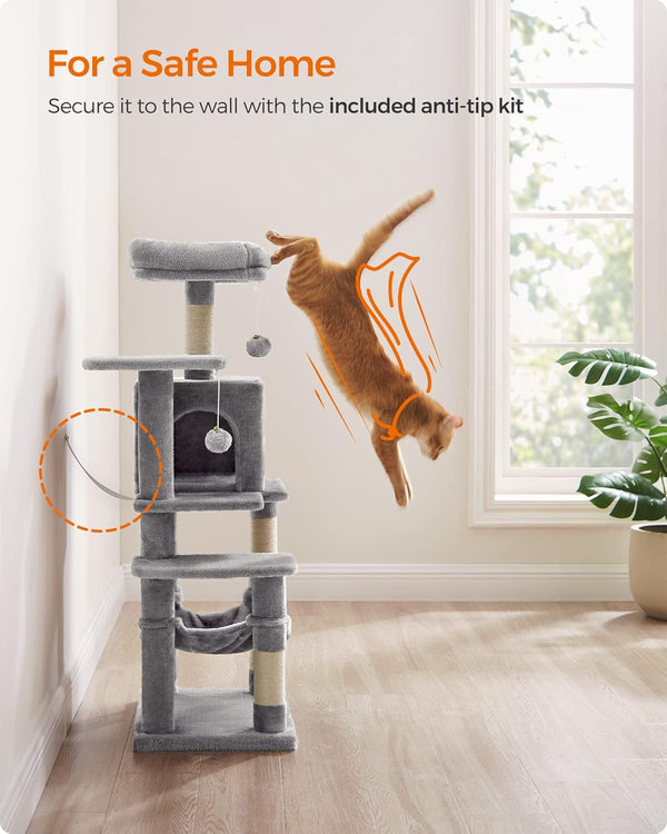 Light Grey Cat Tower - Hammock & Scratching Posts - Karrari