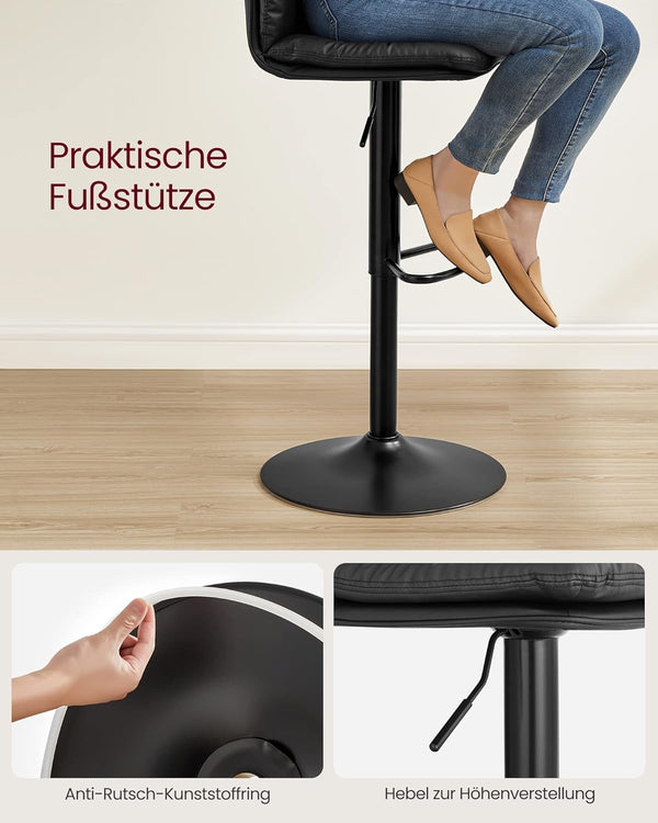 Set of 2 Height-Adjustable PU Bar Chairs - Karrari