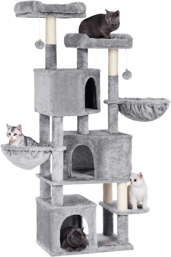 Light Grey Cat Tree with Scratching Post & 3 Houses - Karrari