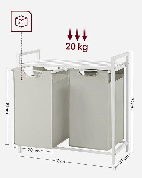 Laundry Hamper - 2 Removable Oxford Fabric Bags - Karrari