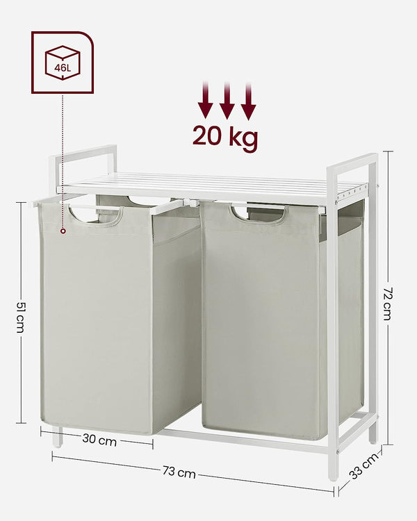 Laundry Hamper - 2 Removable Oxford Fabric Bags - Karrari