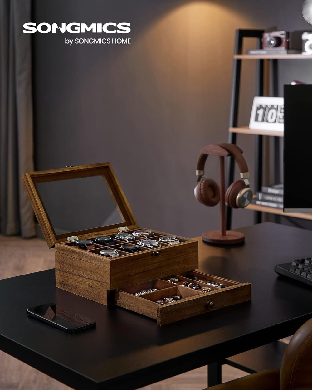 8-Slot 2-Tier Wooden Watch Box - Glass Lid - Karrari