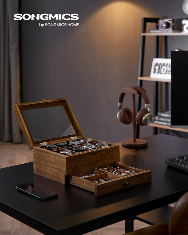 8-Slot 2-Tier Wooden Watch Box - Glass Lid - Karrari