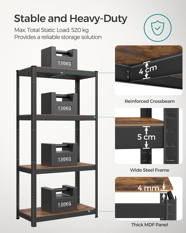 Industrial Shelving Unit – 4 Adjustable Shelves, (40x80x160cm) - Karrari