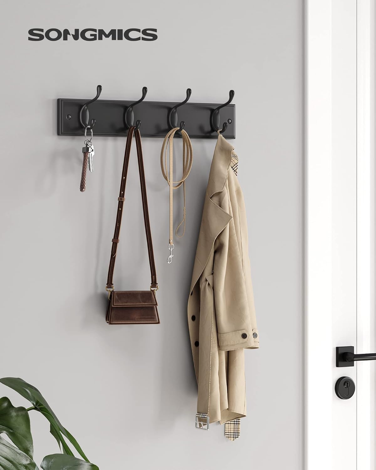 Coat Rack, Wall-Mounted Coat Hook, 4 Dual Metal Hooks, for Coats, Bags