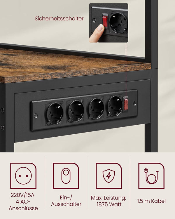 Kitchen Rack with Outlets – Vintage Brown/Ink Black