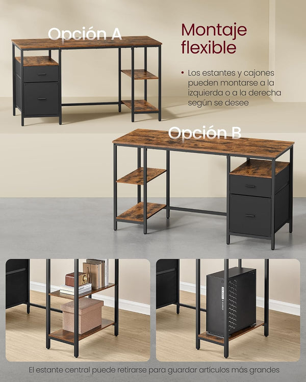 Industrial Style Computer Desk with 3 Shelves