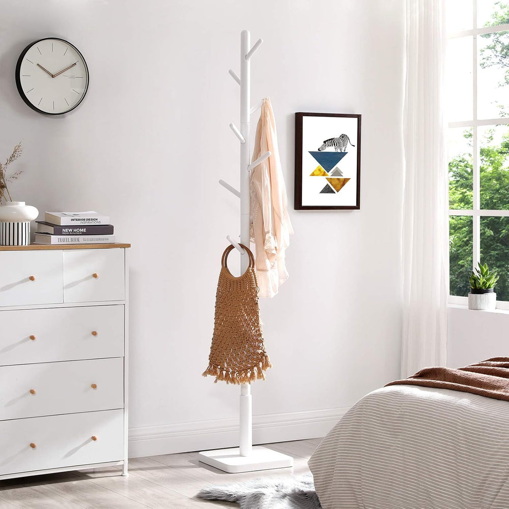 Adjustable Wooden Coat Rack with 8 Hooks