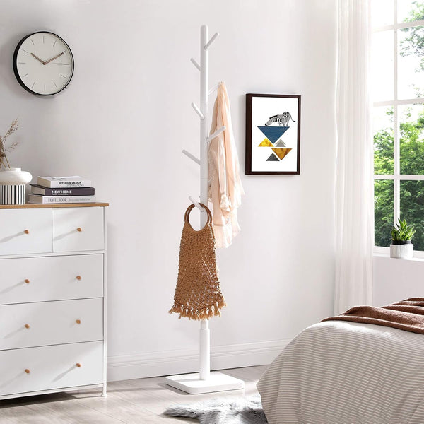 Adjustable Wooden Coat Rack with 8 Hooks