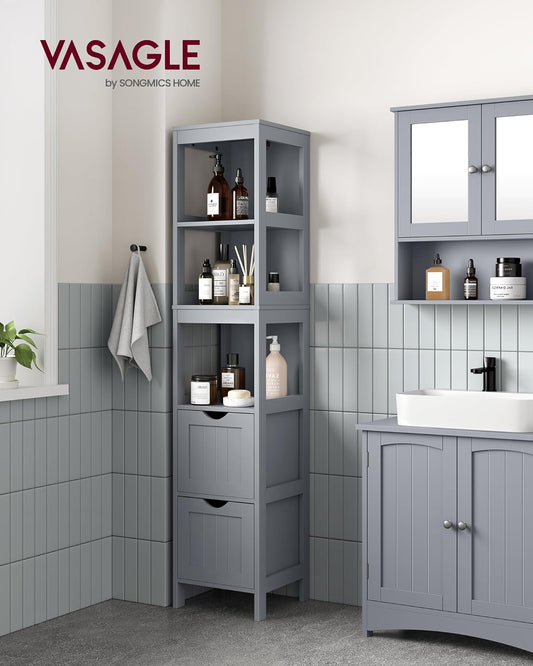 Bathroom Floor Cabinet, Bathroom Storage Organizer Rack Stand, Multifunctional Corner Unit, 2 Drawers, Dove Grey