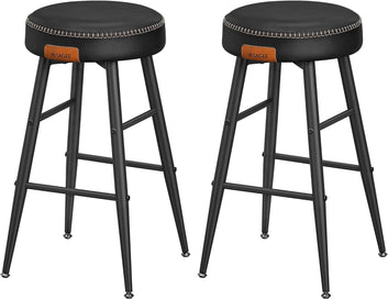 VASAGLE EKHO Collection - Bar Stools Set of 2, Kitchen Counter Stools, Breakfast Stools, Synthetic Leather with Stitching, 24.8-Inch Tall, Home Bar Dining Room, Easy Assembly, Ink Black LBC080B01