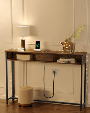 Narrow Console Table - Sockets & 2 Compartments - Karrari