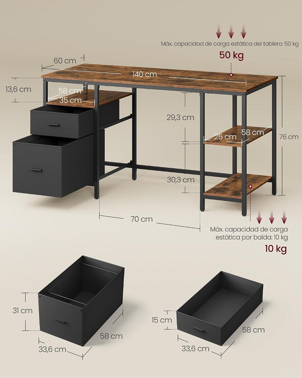 Industrial Style Computer Desk with 3 Shelves
