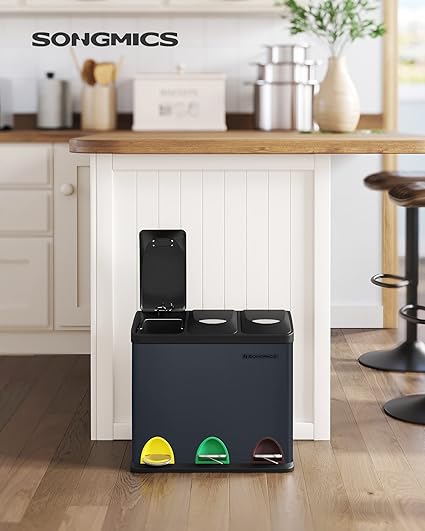 3-Compartment Metal Pedal Bin 3×8L (Recycling) - Karrari