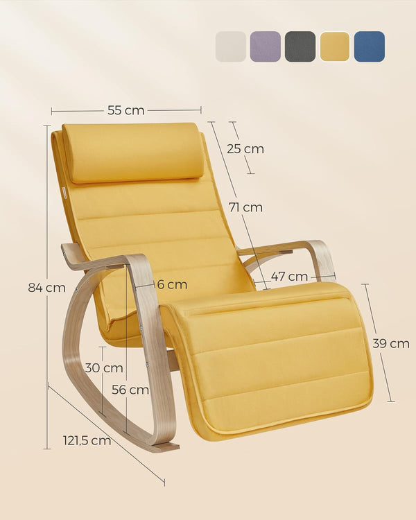 Rocking Chair with Adjustable Footrest - Pastel Yellow - Karrari