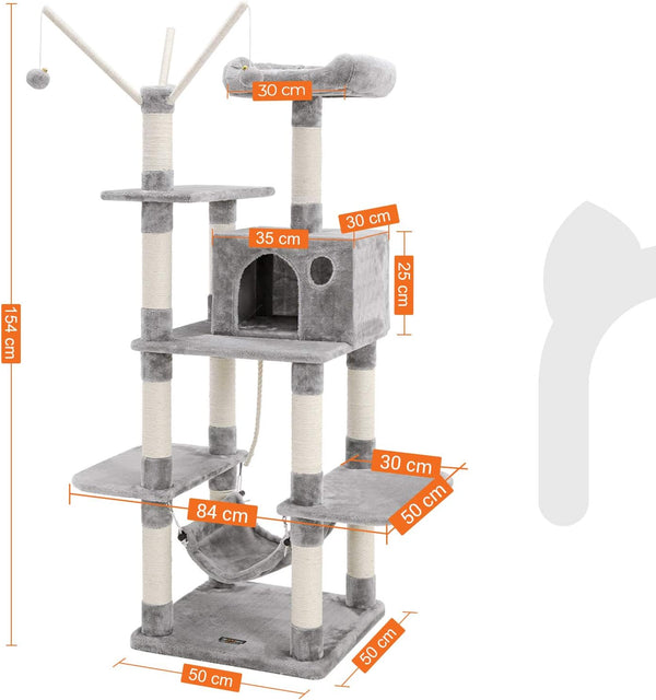 Light Grey Cat Tree with Scratching Post & Hammock - Karrari