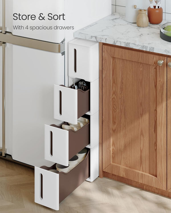 4-Tier Rolling Storage Tower, Narrow Space-Saving Shelf