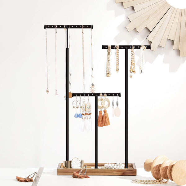 2-in-1 Jewellery Display Stand - Adjustable T-Bars & Tray