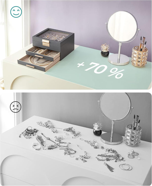 3-Layer Jewellery Box with Glass Lid & 2 Drawers