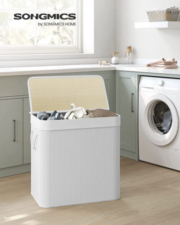 Laundry Hamper Basket with 3 Sections, Clip-on Lid and Handles, 150L Foldable