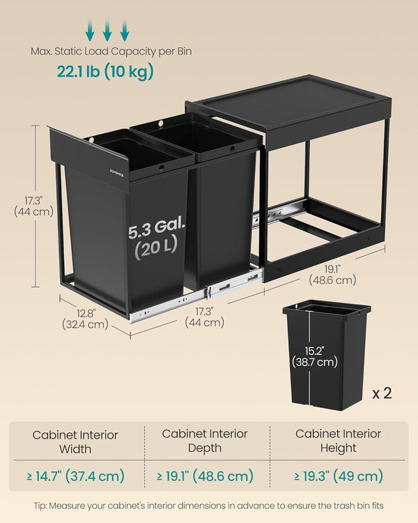 Kitchen Bin for Recycling and Waste - Ink Black - Karrari
