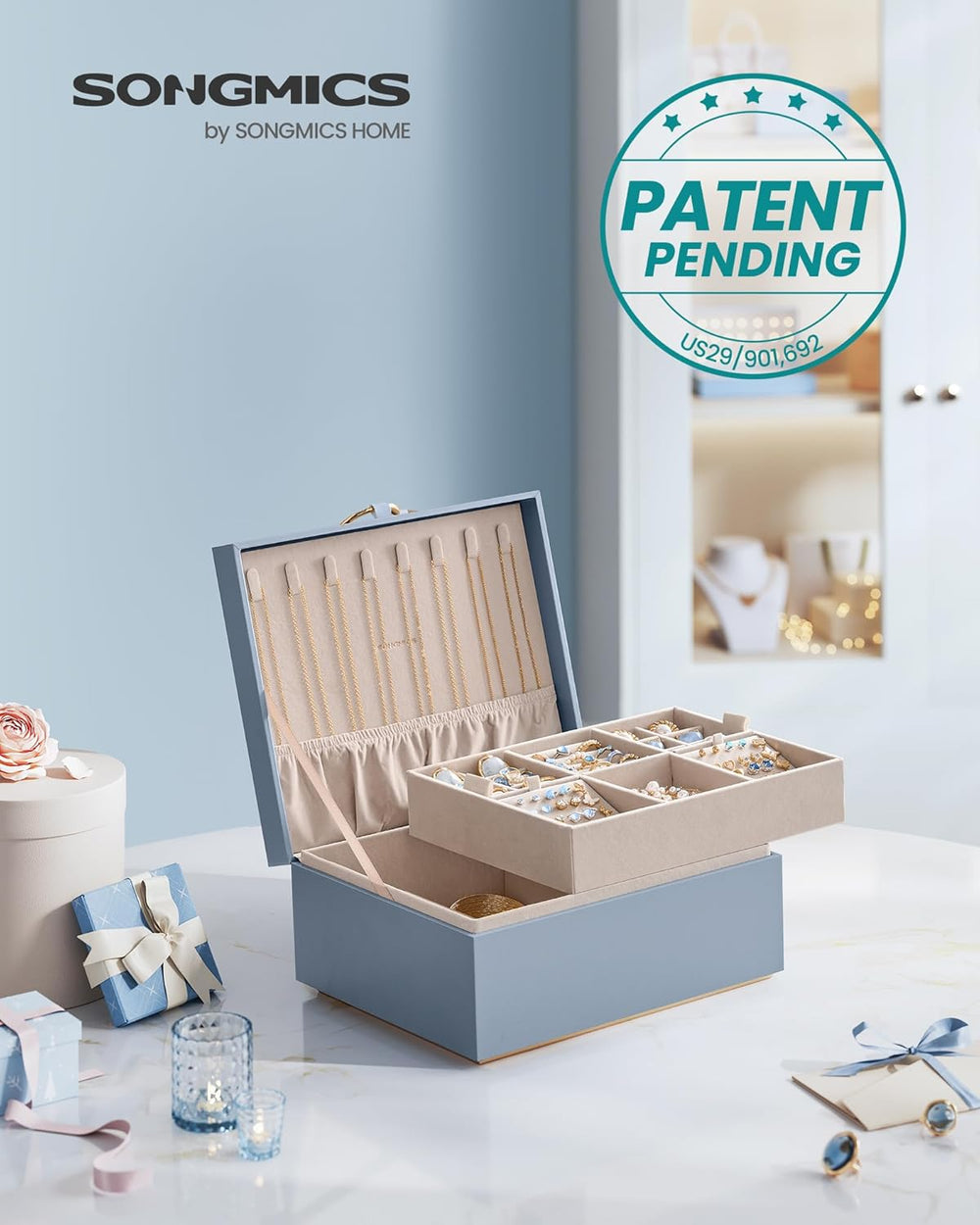 2-Layer Jewellery Box with Handle - Removable Tray